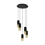SOSPENSIONE COUNUZULUS 5 X E27 METALLO NERO DETTAGLI OTTONE Ø50 H150