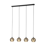 SOSPENSIONE LEMORIETA 4XE27 METALLO NERO PARALUME VETRO VAPORIZZATO ORO FUMÈ 111 x 18 H150