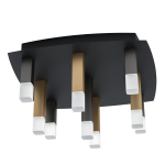 PLAFONIERA ESTANTERIOS LED 9 X 3,1W 3600LM 3000K METALLO NERO DETTAGLI MARRONE DIFFUSORE POLICARBONATO 42 x 42 H23.5