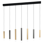 SOSPENSIONE ESTANTERIOS LED 7 X 3,1W 2800LM 3000K METALLO NERO DETTAGLI MARRONE E ORO DIFFUSORE POLICARBONATO 108 x 4.5 H150