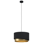 SOSPENSIONE MANDERLINE 1 X E27 METALLO NERO DIFFUSORE TESSUTO E OTTONE L.1285 B.41CM