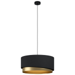 SOSPENSIONE MANDERLINE 1 X E27 METALLO NERO DIFFUSORE TESSUTO E OTTONE Ø56 H150