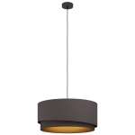 SOSPENSIONE MANDERLINE 1 X E27 METALLO NERO DIFFUSORE TESSUTO MARRONE INTERNO OTTONE Ø56 H150
