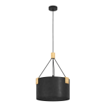 SOSPENSIONE POTOSI 1 X E27 METALLO NERO PARALUME NERO IN CARTA KRAFT STAFFE LEGNO Ø40 H150
