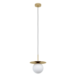 SOSPENSIONE ARENALES  1 X E27 METALLO OTTONE SPAZZOLATO PARALUME VETRO BIANCO OPACO Ø18 H150
