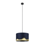 SOSPENSIONE CASUARITA 1 X E27 METALLO NERO PARALUME TESSUTO BLU E ORO Ø38 H150