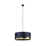 SOSPENSIONE CASUARITA 1 X E27 METALLO NERO PARALUME TESSUTO BLU E ORO Ø53 H150
