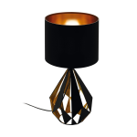 LAMPADA DA TAVOLO CARLTON 5 1 X E27 STRUTTURA METALLO NERO INTERNO RAME ANTICATO PARALUME TESSUTO NERO INTERNO RAME Ø25 H51