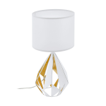 LAMPADA DA TAVOLO CARLTON 5 1 X E27 STRUTTURA METALLO BIANCO INTERNO RAME PARALUME TESSUTO BIANCO Ø25 H51