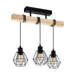 PLAFONIERA TOWNSHEND 5 3 X E27 STRUTTURA METALLO E LEGNO PARALUME RETICOLATO NERO 55 x 20 H36