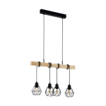 SOSPENSIONE TOWNSHEND 5 4 X E27 STRUTTURA METALLO NERO E LEGNO PARALUME RETICOLATO NERO 70 x 20 H110