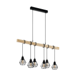 SOSPENSIONE TOWNSHEND 5 6 X E27 STRUTTURA METALLO NERO E LEGNO PARALUME RETICOLATO NERO 100 x 20 H110