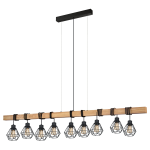 SOSPENSIONE TOWNSHEND 5 9 X E27 STRUTTURA METALLO NERO E LEGNO PARALUME RETICOLATO NERO 150 x 20 H110
