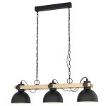 SOSPENSIONE LUBENHAM 3 X E27 STRUTTURA METALLO NERO E LEGNO PARALUME NERO 90 x 20 H110