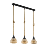 SOSPENSIONE RAMPSIDE 3 X E27 STRUTTURA METALLO CORDE E PARALUME IN VETRO VAPORIZZATO AMBRA 89.5 x 19.5 H123