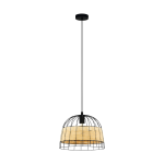 SOSPENSIONE ANWICK 1 X E27 STRUTTURA METALLO NERO PARALUME IN VIMINI Ø37 H110