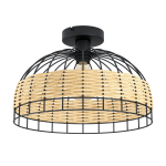 PLAFONIERA ANWICK E27 1X60W Struttura in metallo / finitura nero Diffusore in rattan / finitura legno naturale Ø38 H26.5