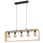 SOSPENSIONE FAMBOROUGH 5 X E27 STRUTTURA METALLO E LEGNO NATURALE 100 x 16 H110