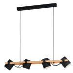 SOSPENSIONE HORNWOOD 4 X E27 STRUTTURA METALLO NERO E LEGNO MARRONE PARALUME NERO 110 x 18 H110