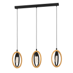 SOSPENSIONE BASILDON 3 X E27 STRUTTURA METALLO NERO E LEGNO 78 x 16 H110