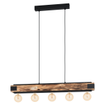 SOSPENSIONE LAYHAM 5 X E27 STRUTTURA METALLO NERO E LEGNO NATURALE 96 x 8.5 H110
