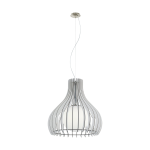 SOSPENSIONE TINDORI 1 X E27 ROSONE NICKEL SATINATO PARALUME LAMELLE IN LEGNO E VETRO SATINATO Ø50 H150