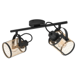 PLAFONIERA DELLOW 2 X E27 STRUTTURA METALLO NERO PARALUME RETICOLATO OTTONE 47.5 x 18 H21