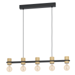 SOSPENSIONE CHIEVELEY  5 X E27 STRUTTURA METALLO NERO E LEGNO 88.5 x 8.5 H110
