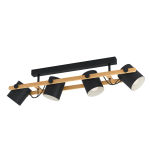 PLAFONIERA HORNWOOD 4 X E27 METALLO NERO E STRUTTURA IN LEGNO 100 x 19 H27.5