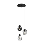 SOSPENSIONE DISTAFF 3 X E27 STRUTTURA METALLO NERO PARALUMI DIVERSI Ø34 H130