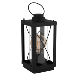 LAMPADA DA TAVOLO BRADFORD 1 1 X E27 LANTERNA METALLO NERO E VETRO TRASPARENTE 15 x 15 H40.5