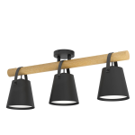 PLAFONIERA BOYLE 3 X E27 STRUTTURA LEGNO PARALUME METALLO NERO 78 x 17 H30