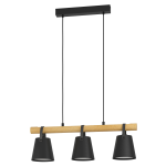 SOSPENSIONE BOYLE 3 X E27 STRUTTURA LEGNO PARALUME METALLO NERO 78 x 17 H110