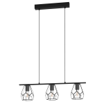 SOSPENSIONE MARDYKE 3 X E27 STRUTTURA METALLO NERO PARALUME VETRO 77.5 x 14.5 H110