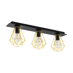 PLAFONIERA TARBES 2 3 X E27 METALLO NERO PARALUME RETICOLATO OTTONE 77 x 17.5 H24.5