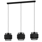 SOSPENSIONE BAZELY 3 X E27 METALLO NERO PARALUME RETICOLATO E TESSUTO NERO 99 x 23 H110