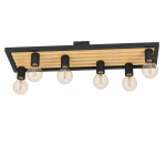 PLAFONIERA CONSETT 6 X E27 STRUTTURA IN METALLO NERO E LEGNO H 115 x L 780