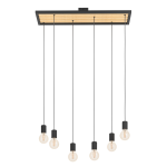 SOSPENSIONE CONSETT 6 X E27 STRUTTURA METALLO NERO E LEGNO H 1100 x L 780