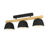 PLAFONIERA SHERBURN 3 X E27 STRUTTURA IN METALLO NERO E LEGNO H 255 x L 800