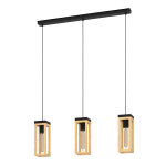 SOSPENSIONE NAFFERTON 3 X E27 STRUTTURA METALLO NERO E LEGNO H 1100 x L 800