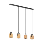 SOSPENSIONE AYLES 4 X GU10 STRUTTURA ION METALLO NERO E LEGNO H 1100 x L 930