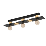 PLAFONIERA BRAMERTON 3 X E27 STRUTTURA METALLO NERO E LEGNO H 100 x L 810