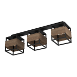 PLAFONIERA EVESHAM 3 X E27 STRUTTURA METALLO NERO E LEGNO MARRONE H 250 x L 875