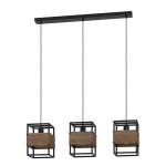 SOSPENSIONE EVESHAM 3 X E27 STRUTTURA METALLO NERO E LEGNO MARRONE H 1100 x L 895