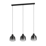SOSPENSIONE SEDBERGH 3 X E27 STRUTTURA METALLO PARALUME VETRO FUMÈ H 1100 x L 900