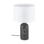 LAMPADA DA TAVOLO VINOZA 1 X E27 STRUTTURA CERAMICA NERA PARALUME TESSUTO BIANCO Ø 300 H 505