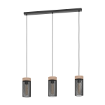 SOSPENSIONE KILNSDALE 3 X E27 STRUTTURA LEGNO E METALLO RETICOLATO NERO H 1100 x L 810