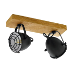 PLAFONIERA GATEBECK 2 X E14 STRUTTURA METALLO NERO E LEGNO 36 x 11 H20.5