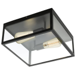 PLAFONIERA CHARTERHOUSE 2 X E27 STRUTTURA METALLO NERO E VETRO TRASPARENTE 36 x 36 H16
