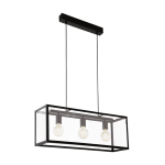 SOSPENSIONE CHARTERHOUSE 3 X E27 STRUTTURA METALLO NERO E VETRO TRASPARENTE 73 x 20 H110
